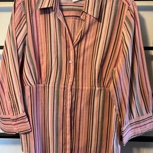 Women’s Vintage Southern Lady Size 12 Button Down Striped Blouse, 3/4 Sleeve, B5
